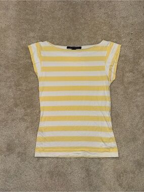 French Connection Striped Yellow & White Boatneck Tee